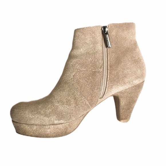 Sacha London Tan Leather Booties Velvet Gold Metal Size 6.5 - Picture 6 of 12